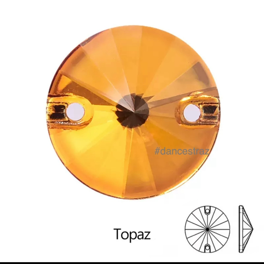 Стразы пришивные, Rivoli, Topaz, 203, 12mm, (112 ea/pkg), 5A+, (F2)