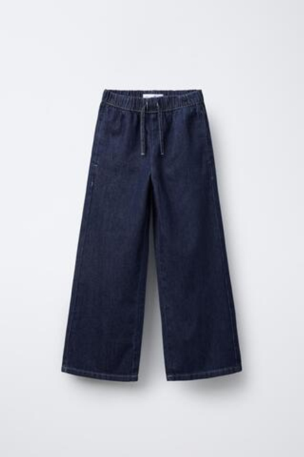 ZARA ДЖИНСЫ С ШИРОКИМИ ШТАНИНАМИ И ЭЛАСТИЧНОЙ ДЕТАЛЬЮ, СИНИЙ
