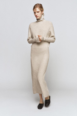 ZARA ТРИКОТАЖНОЕ ПЛАТЬЕ С РУКАВАМИ «ЛЕТУЧАЯ МЫШЬ», ПЕСОЧНЫЙ МЕЛАНЖ