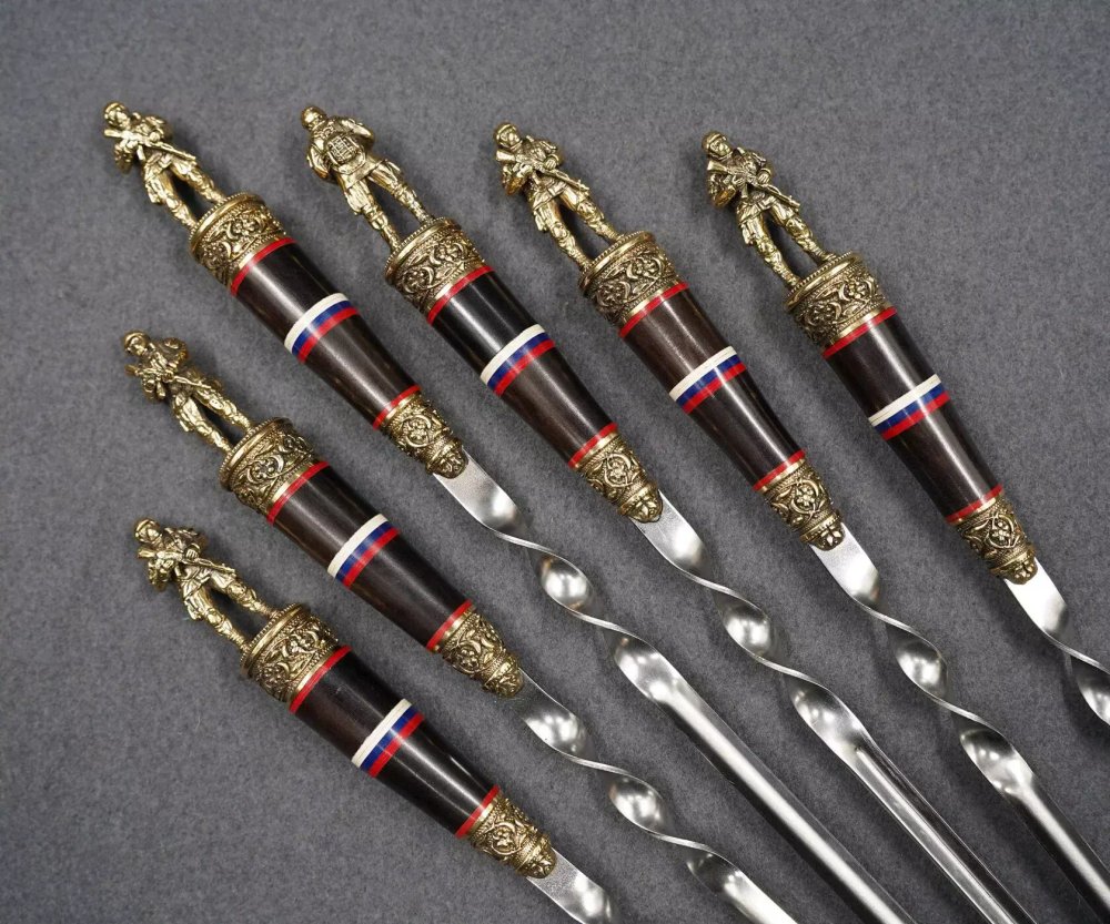 Подарочный набор шампуров "Спецназ", рукояти черный мореный граб