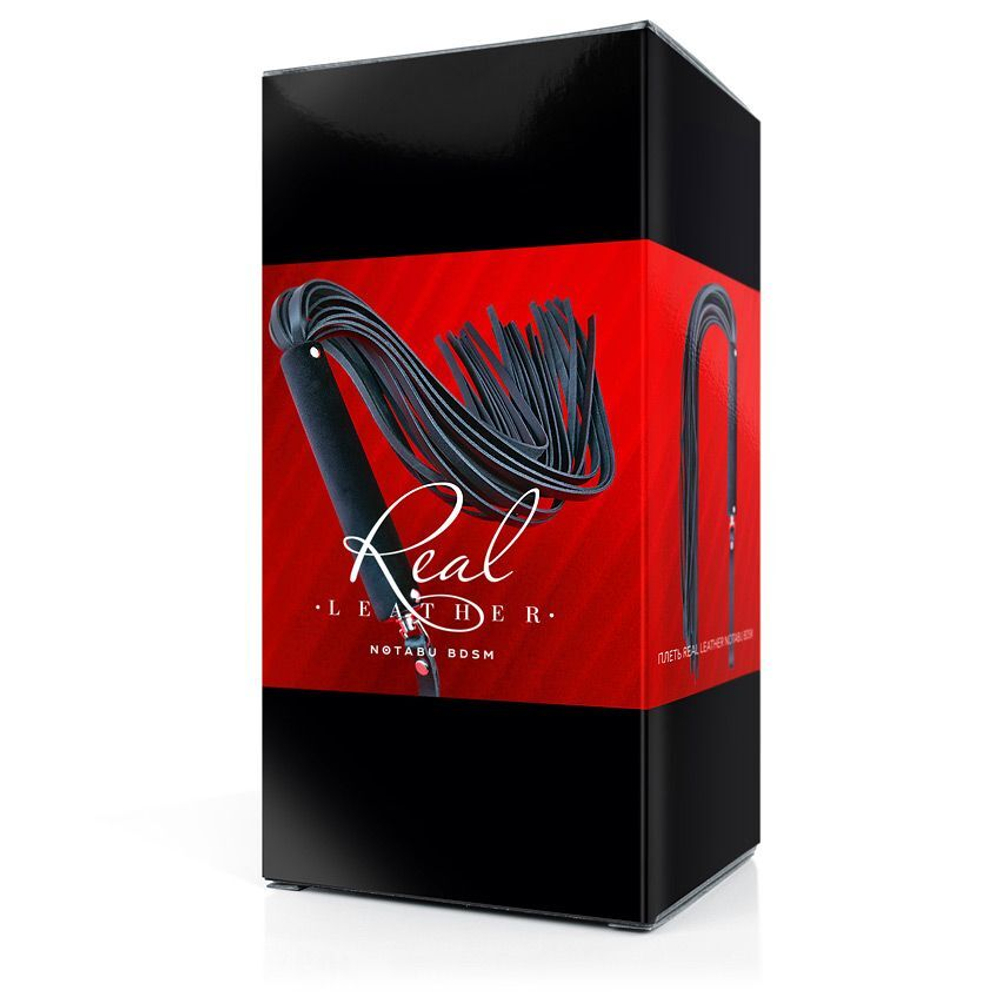 Черная кожаная плеть-флоггер - 84 см. (Цвет: черный)