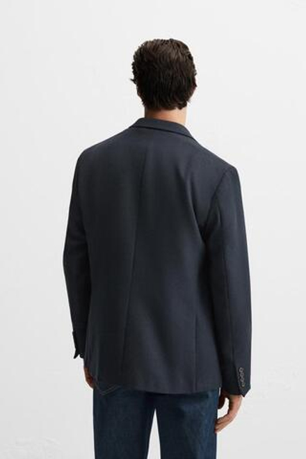 ZARA ПИДЖАК ИЗ СМЕСОВОЙ ШЕРСТЯНОЙ ТКАНИ С РЕЛЬЕФНЫМ УЗОРОМ, МОРСКОЙ СИНИЙ