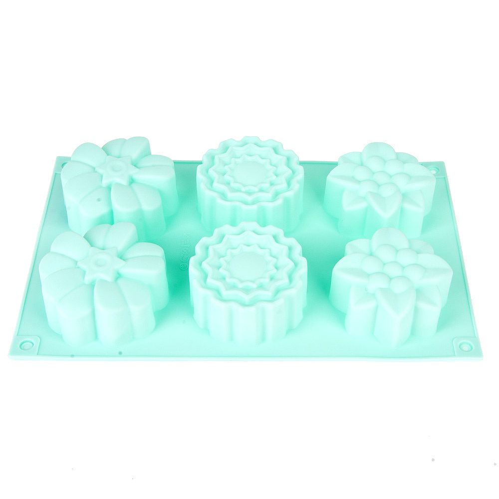 Форма силиконовая для выпечки 6 ячеек "Цветочный хоровод" 7*7*3,5см/ 27*17*3,5см.(4вида)