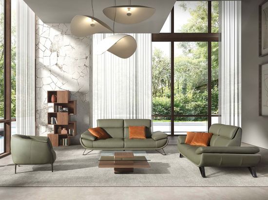 2-местный кожаный диван 6246 оливкового цвета