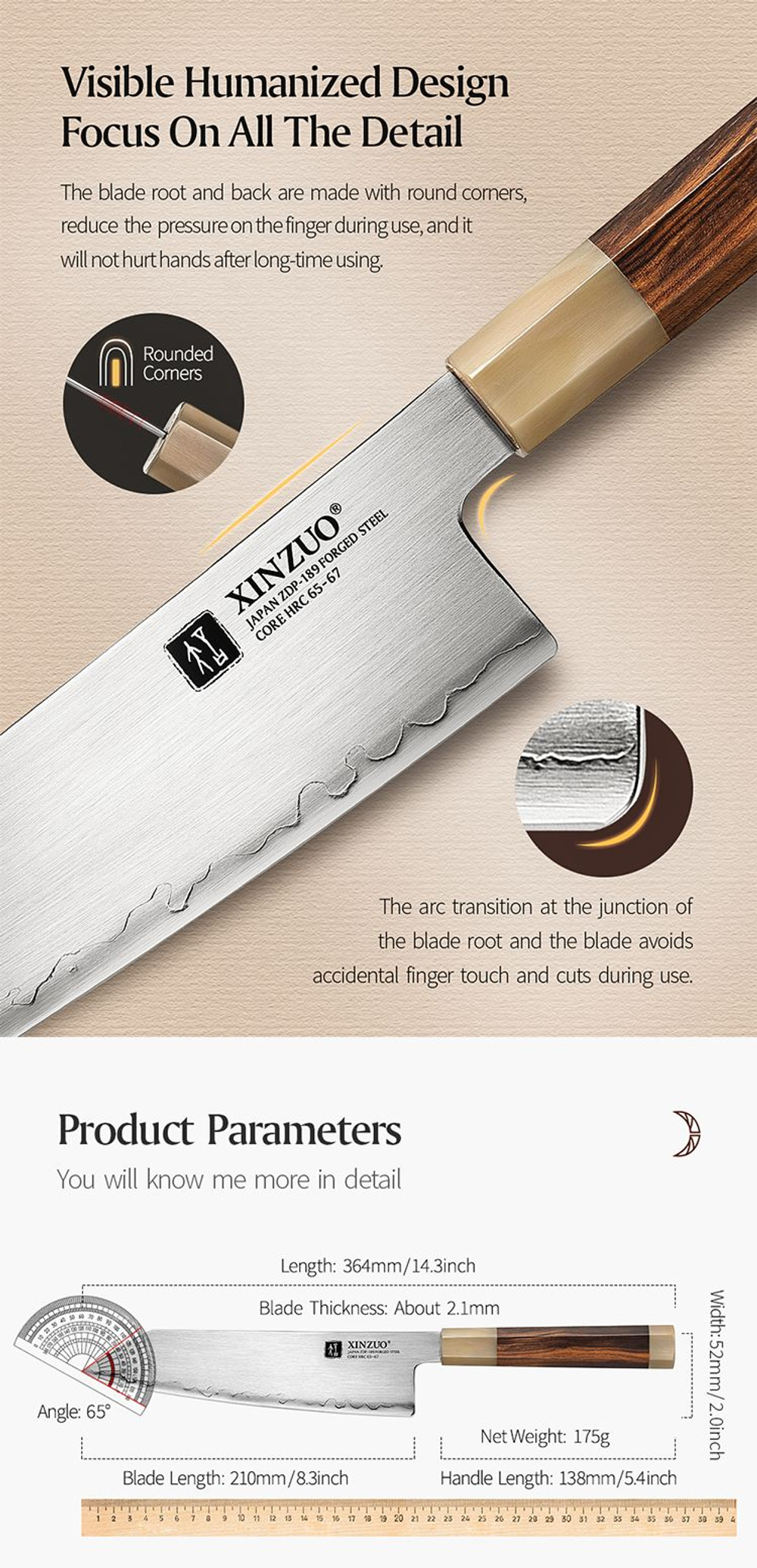 Кухонный нож Xinzuo X05Z Bunka нож 8,3 дюймов клинок ZDP189 рукоять железное дерево и кость, длина лезвия 21 см