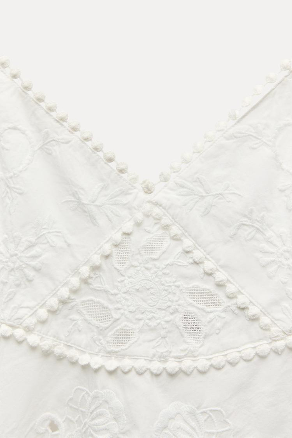 ZARA ТОП ИЗ ПОПЛИНА С ВЫШИВКОЙ, ЖЕЛТОВАТО-БЕЛЫЙ