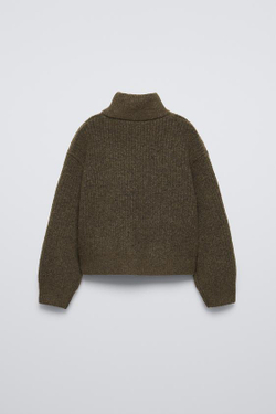 ZARA СВИТЕР С ВЫСОКИМ ВОРОТНИКОМ, СЕРОВАТО-КОРИЧНЕВЫЙ