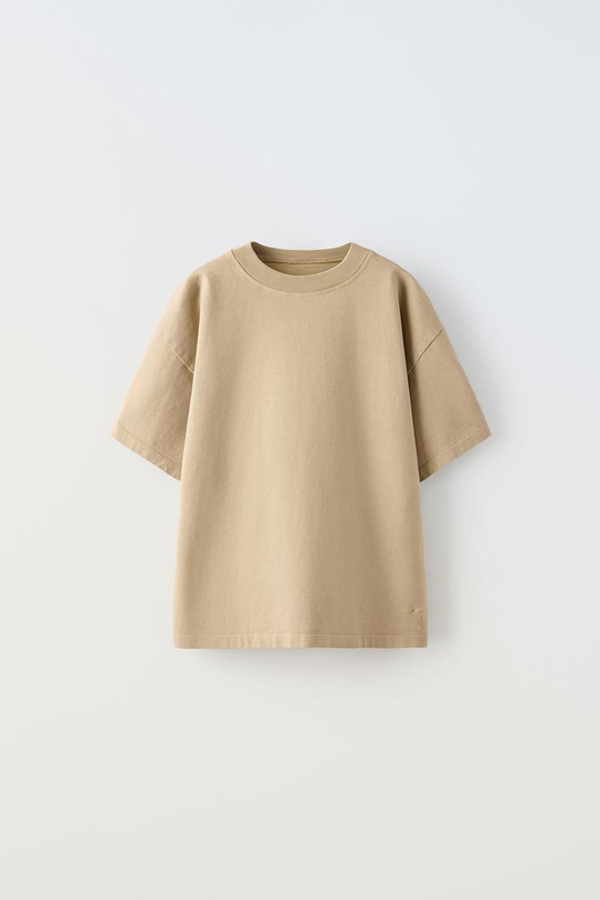 ZARA ФУТБОЛКА ИЗ ПЛОТНОЙ ТКАНИ TRUE NEUTRALS, ТЕМНЫЙ БЕЖЕВО-КОРИЧНЕВЫЙ