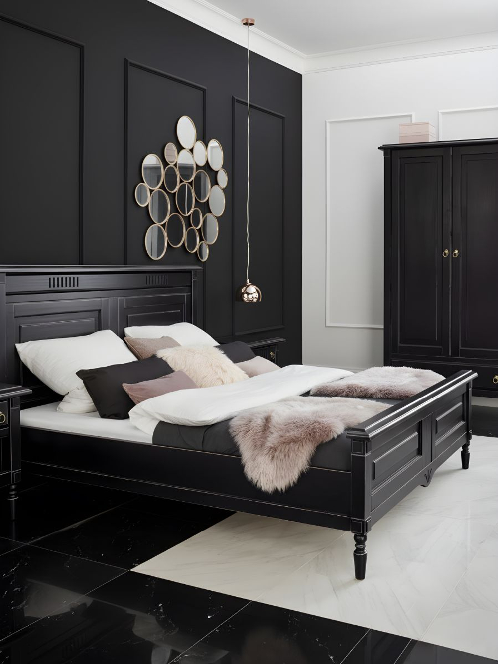 Кровать 160х200, Джоли, двуспальная, массив березы, черный, MAKOSA