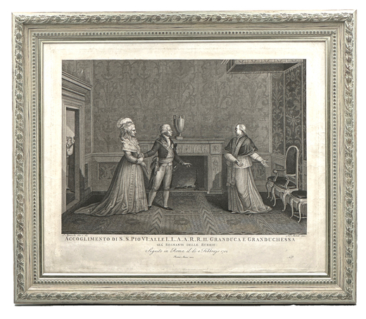 Гравюра «Пий VI принимает наследника русского престола Павла Петровича и его супругу». Рим, 1805 г.