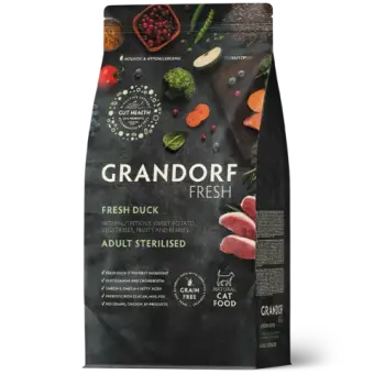 Сухой корм GRANDORF FRESH CAT Duck STERILISED беззерновой, утка с бататом для стерилизованных кошек, диетическая формула для особо аллергичных кошек 2кг