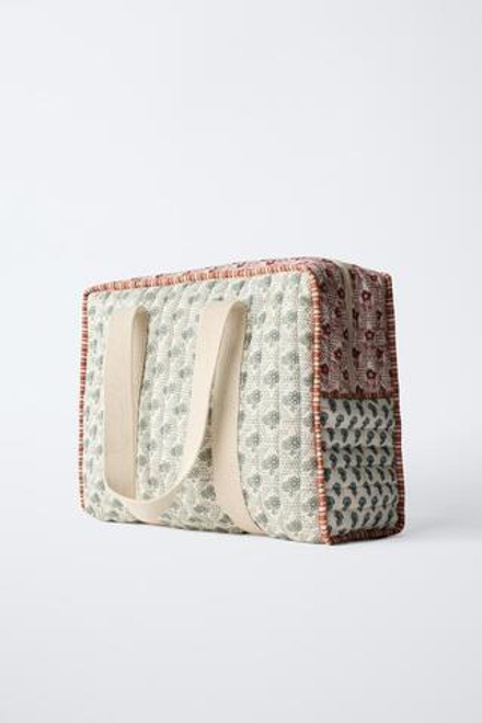 ZARA СУМКА ДЛЯ МАМ С ЦВЕТОЧНЫМ ПРИНТОМ, ЭКРЮ