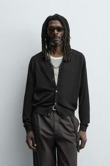 ZARA Х AARON LEVINE КАРДИГАН ИЗ 100% ШЕЛКА, ЧЕРНЫЙ