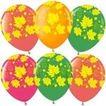 Шар (12"/30 см) Яркие листья, Ассорти, кристалл, 5 ст 25 шт.