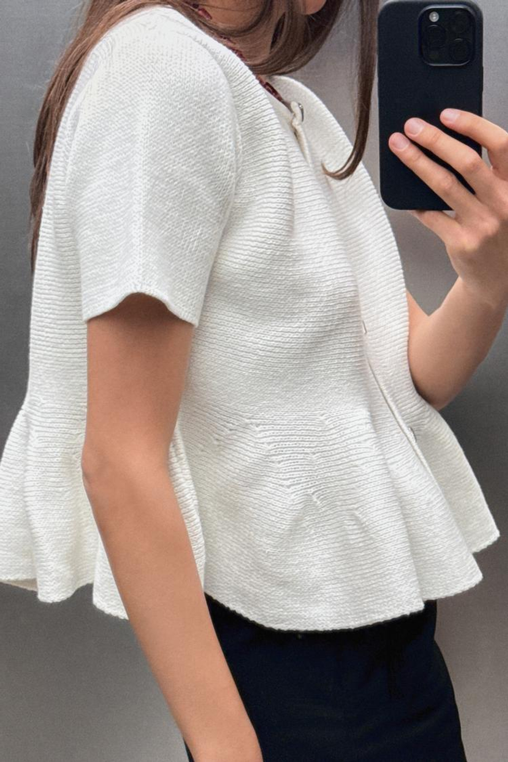 ZARA КАРДИГАН С БАСКОЙ, ЭКРЮ