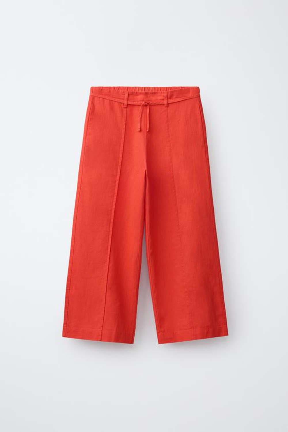 ZARA БРЮКИ ПРЯМОГО КРОЯ ИЗ СМЕСОВОГО ЛЬНА СО ШНУРКОМ, КРАСНЫЙ
