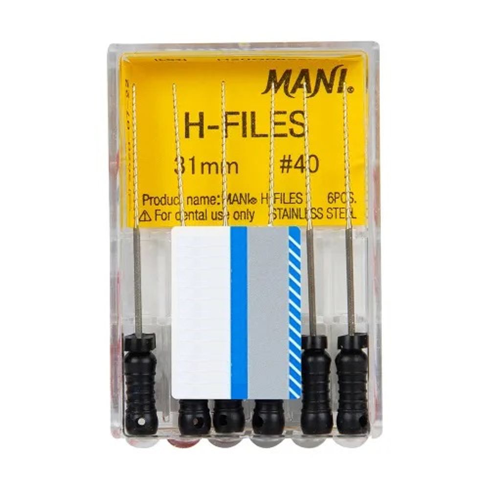H-Files №40 (31мм) Mani Аш-Файлы (6шт.) Мани, корневой бурав ручной, эндодонтический