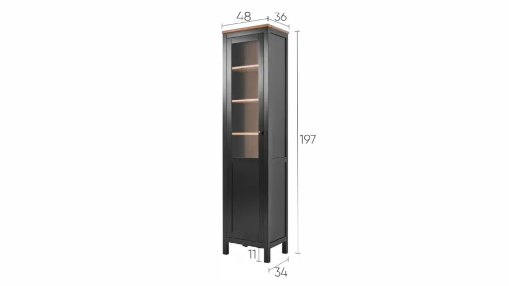 Шкаф-витрина стекло/панель - аналог IKEA HEMNES / ХЕМНЭС/ ХЕМНЕС / КЫМОР / ИКЕА 49х198х37 см, черный/светло-коричневый