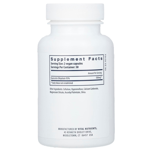 Vital Nutrients, кверцетин, 100 веганских капсул (250 мг в 1 капсуле)