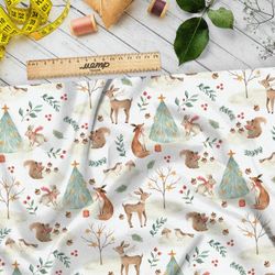 Ткань саржа зверьки возле ёлки