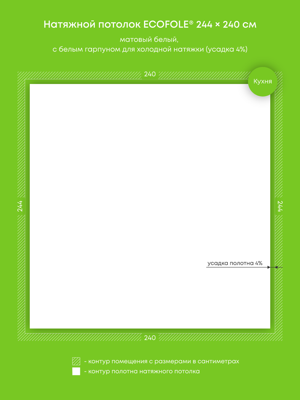 Матовый натяжной потолок 5.9 м2