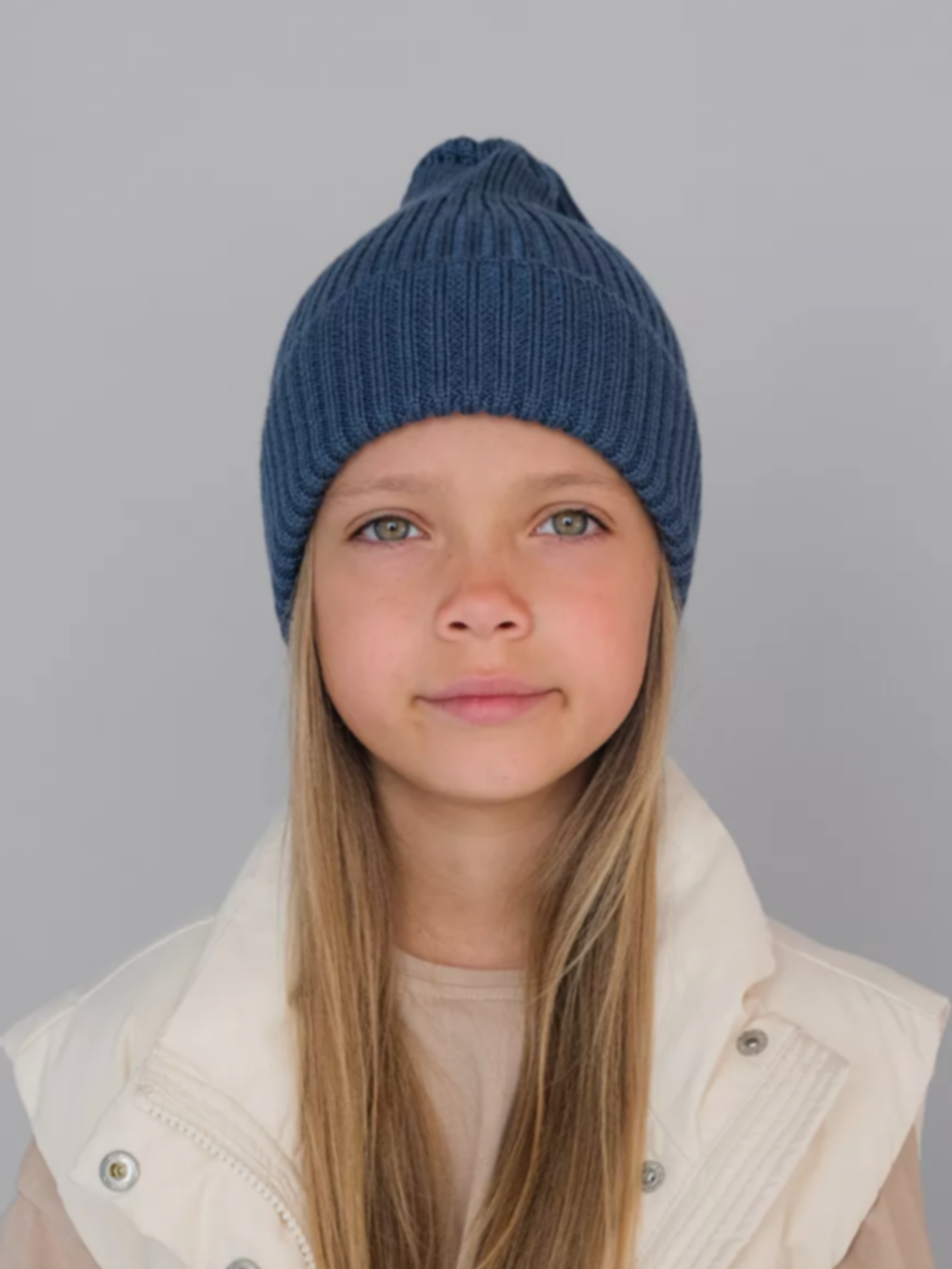 Шапка вязаная-резинка весенняя/осенняя КЭП(Синий меланж)