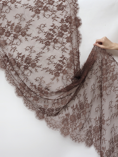 Кружево шантильи для белья шоколад широкое неэластичное ширина 70 см купон 2.9 м