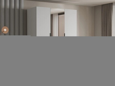 Распашной трехсекционный шкаф Эмма (с зеркалом и 2 ящиками) c черными ручками Белый снег 8685 BS  190*50*220