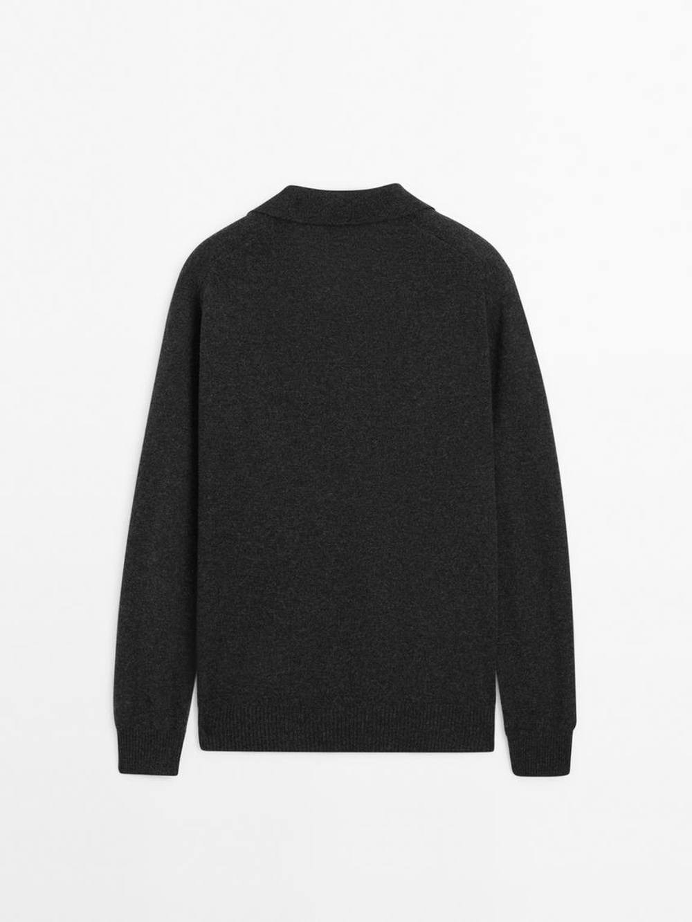 Massimo Dutti Свитер из 100% шерсти с воротником-поло, серый