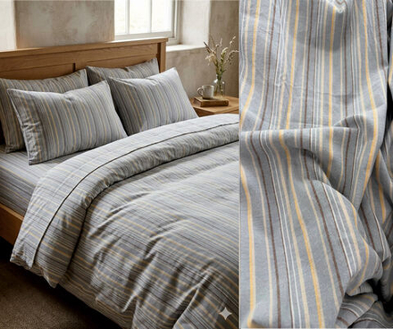 КПБ Дуэт с простыней на рез. 160х200 ВАРЕНЫЙ ХЛОПОК "Голубая полоса с жёлтым"