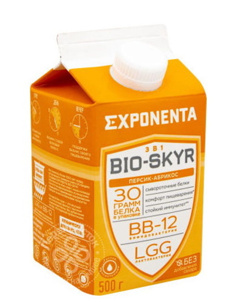 Напиток кисломолочный Exponenta Bio-Skyr Персик-Абрикос 500г. Молочные горки - купить с доставкой по Москве и области