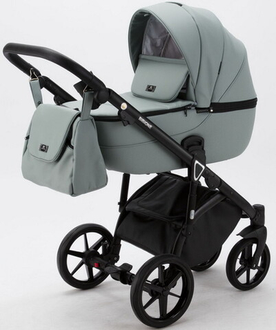 Детская коляска Adamex Bibione Deluxe 3 в 1 BI-SA20 (СЕРО-ЗЕЛЕН+СЕРО-ЗЕЛЕН.ПЕРФ.КОЖА)