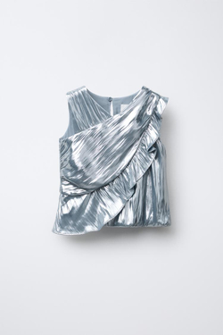 ZARA ТОП С ОБОРКАМИ, СЕРЕБРИСТЫЙ