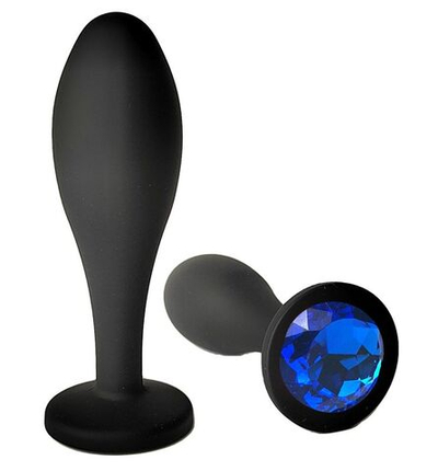 Черная анальная пробка с синим кристаллом - 11 см. (Цвет: синий)