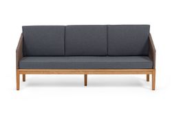 "Канны" диван 3-местный плетеный из роупа, основание дуб, роуп коричневый круглый, ткань темно-серая 027