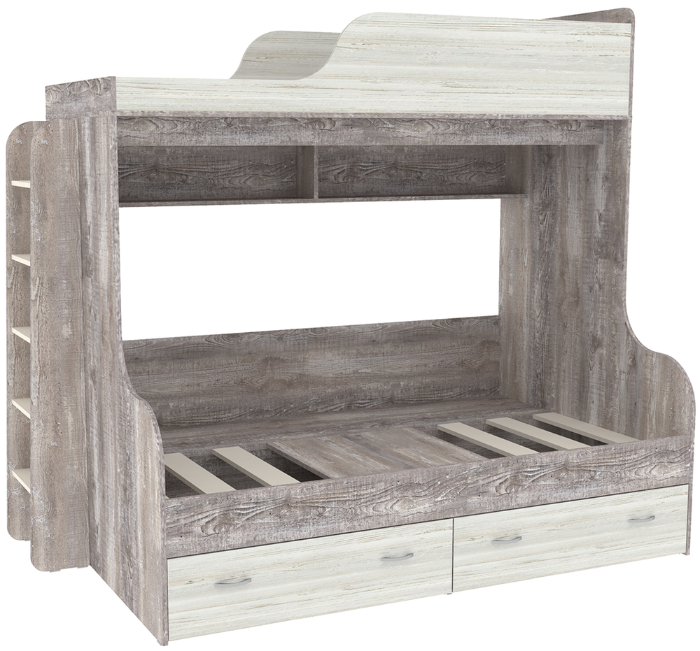 Двухъярусная кровать КарИВи Дуэт-15 с деревянной лестницей Бетон Винтерберг