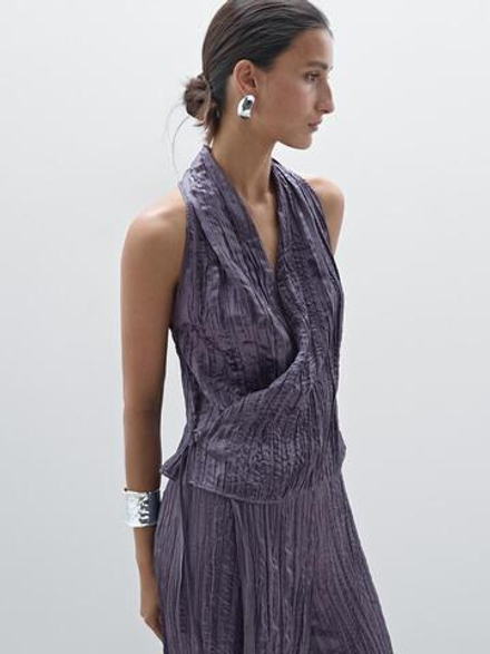 Massimo Dutti Топ с плиссировкой, фиолетовый