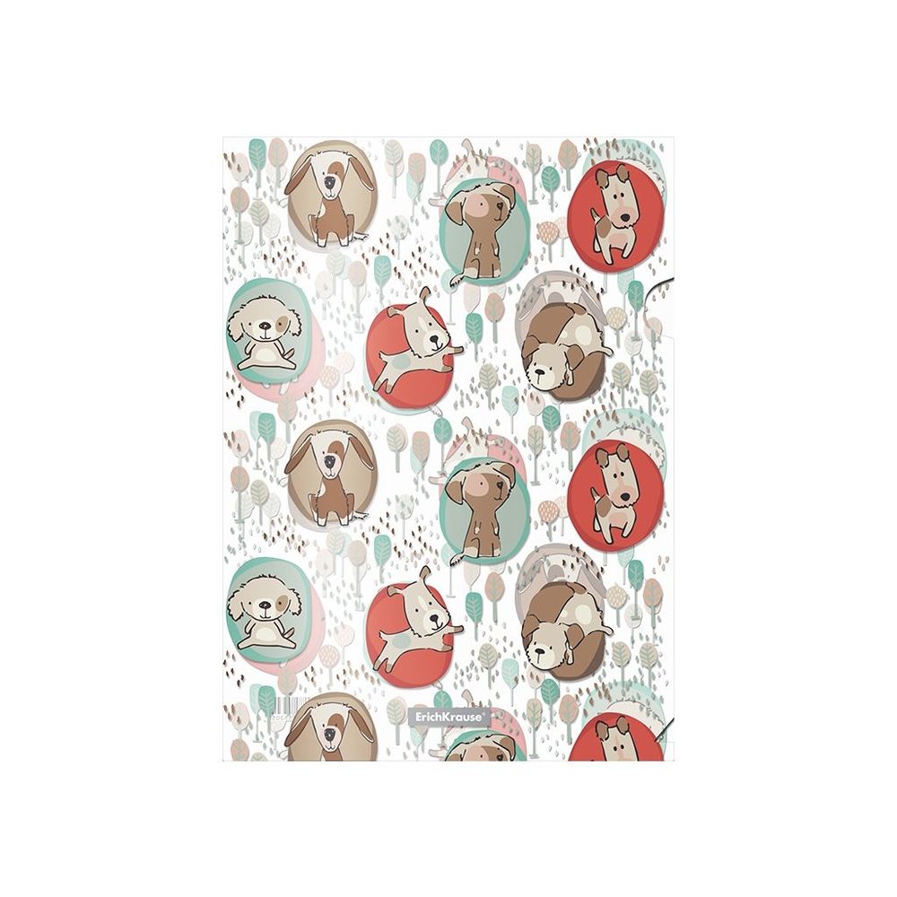 Папка-уголок Erich Krause, A4, 220х310 мм, 160 мкм, пластик, прозрачный,"Little Dogs" (в пакете 12 шт.)