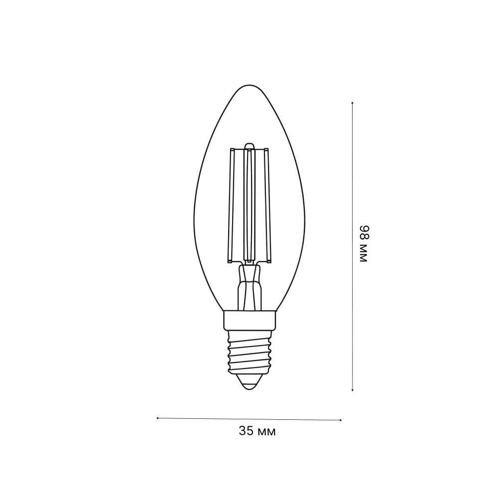 LED-C35-5W-4000K-E14-CL-SLF Лампа светодиодная. Форма свеча. прозрачная. Белый свет 4000K. ТМ Volpe