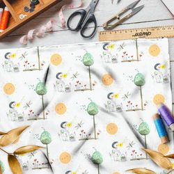 Ткань бифлекс солнце и девочка в лесу с одуванчиком