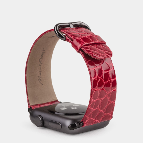 Ремешок для Apple Watch 44/45/46 mm из кожи аллигатора, цвета красный лак