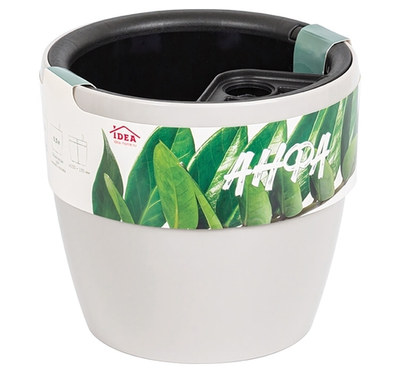 Кашпо АНФА 1,8л D150мм H=135мм вставка V=1л и автополив, с индикатором уровня воды