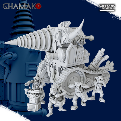 Orks Greenskins Gretchin Mek Gun  Орочья бурила с толпой гретчинов миниатюра для dnd, днд, pathfinder, фентези, Настольная игра, НРИ, Варгейм, РПГ