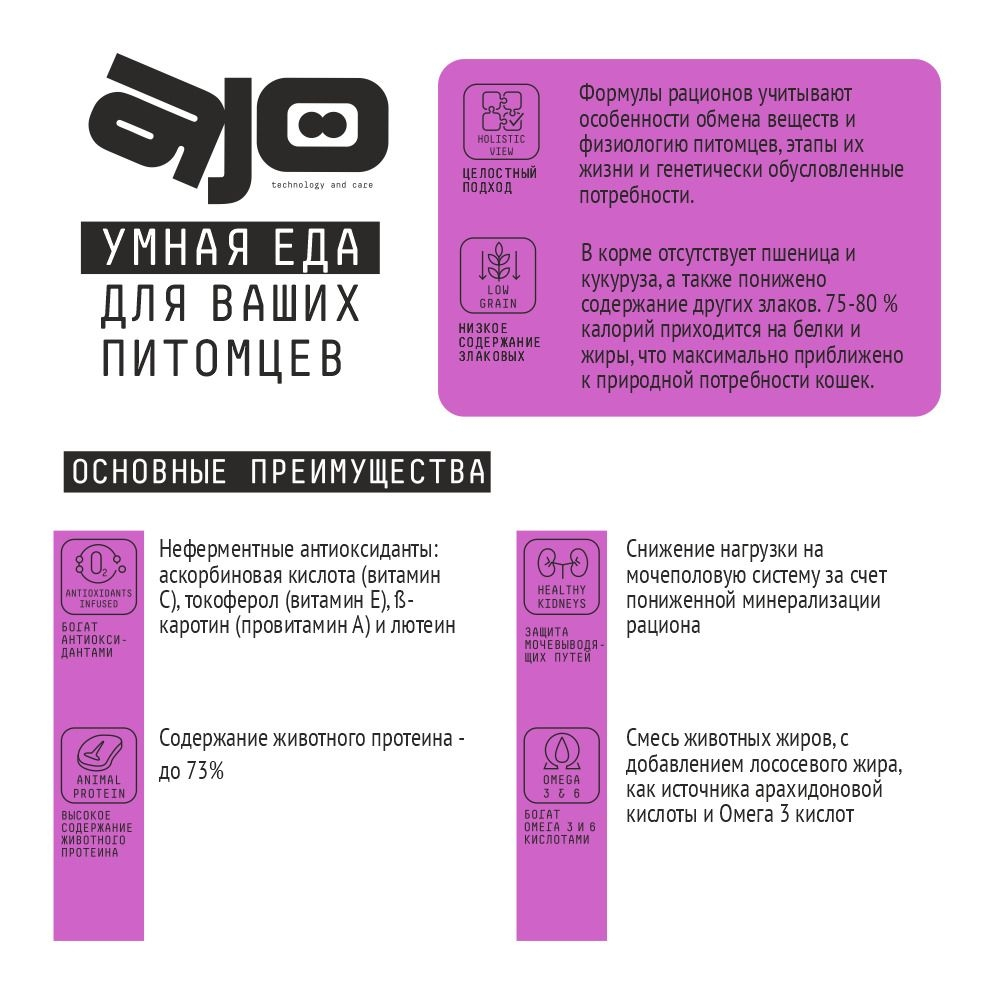AJO Delicate Taste полнорационный корм для привередливых кошек и котят Индейка, 400 г.