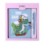 Блокнот в футляре 19,5 см * 23,0 см , гребень, Alingar, ламинация, замочек, ручка, 45 л., клетка, "Дино", розовый