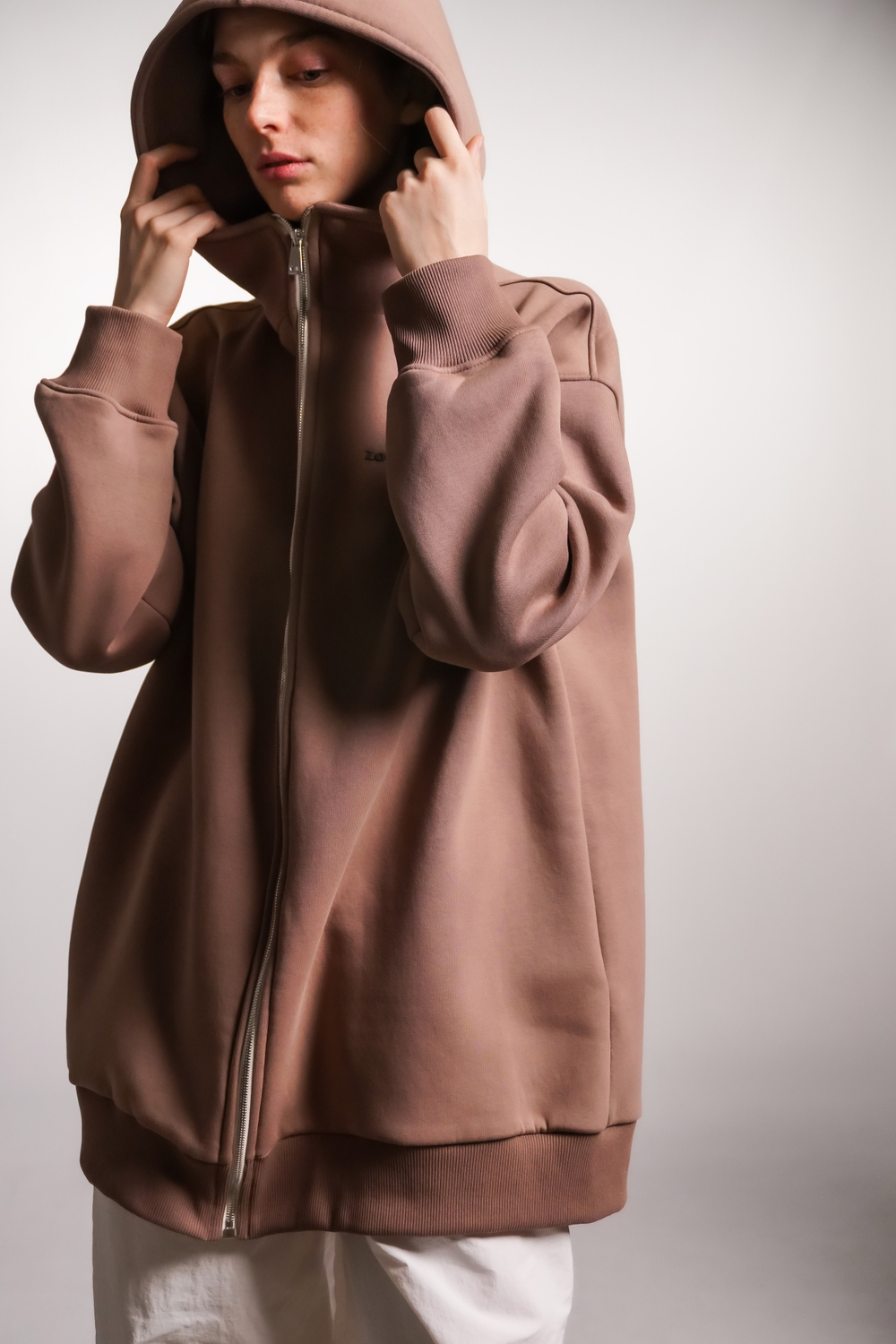 Худи на молнии с начесом, "Кофе с молоком"