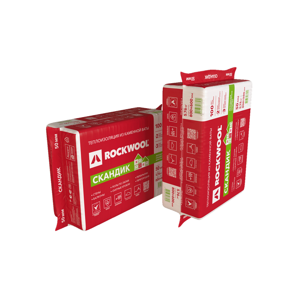 Утеплитель Rockwool Скандик 800*600*50мм 5,76м2