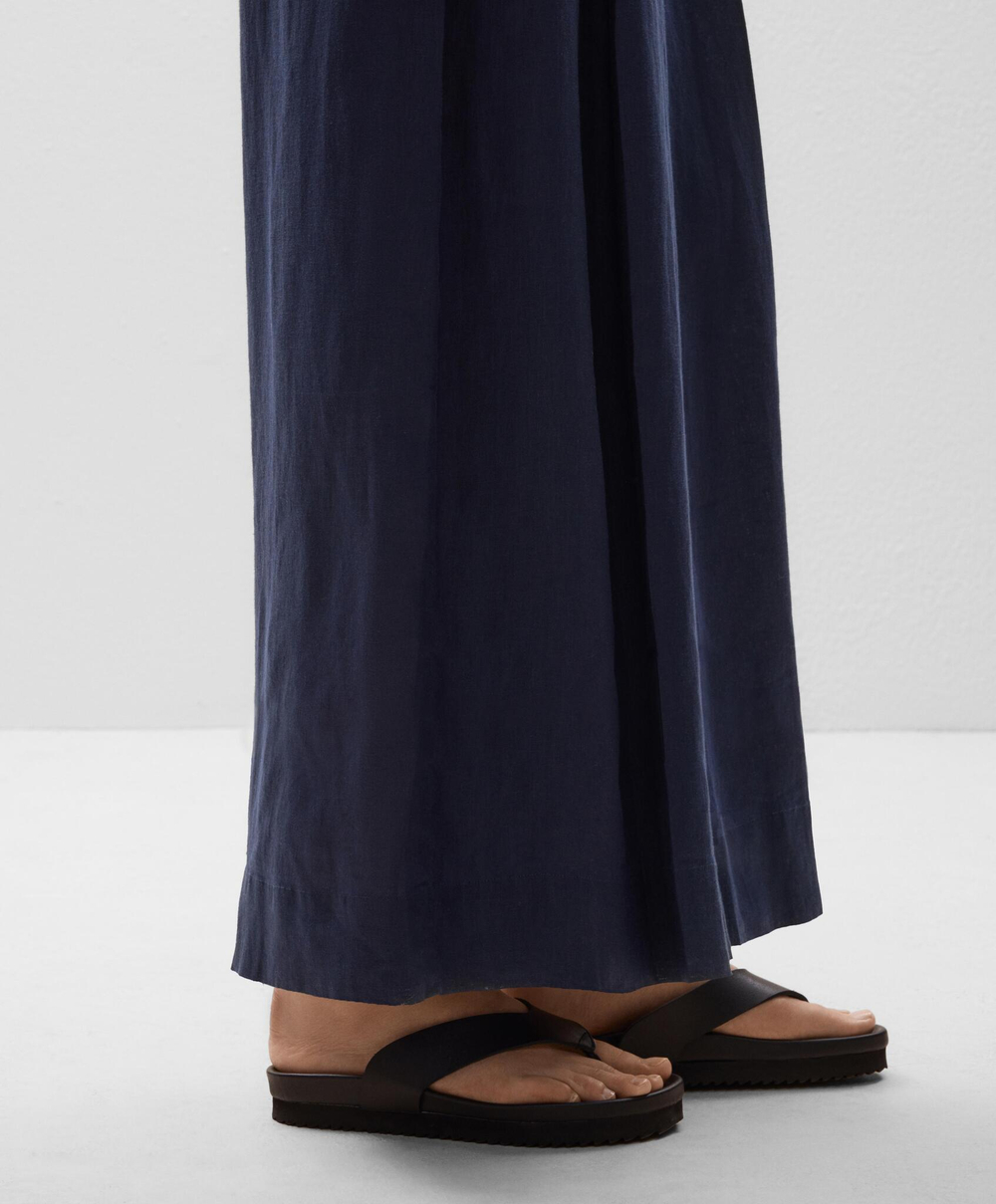 OYSHO Брюки широкие с завязками из 100% льна, темно-синий