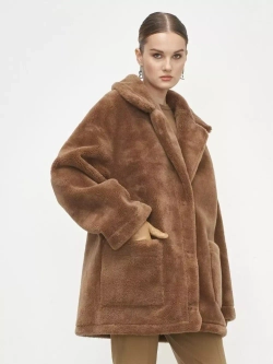 Двусторонняя дубленка из овечьей шерсти тедди чебурашка, коричневая, SilverFox