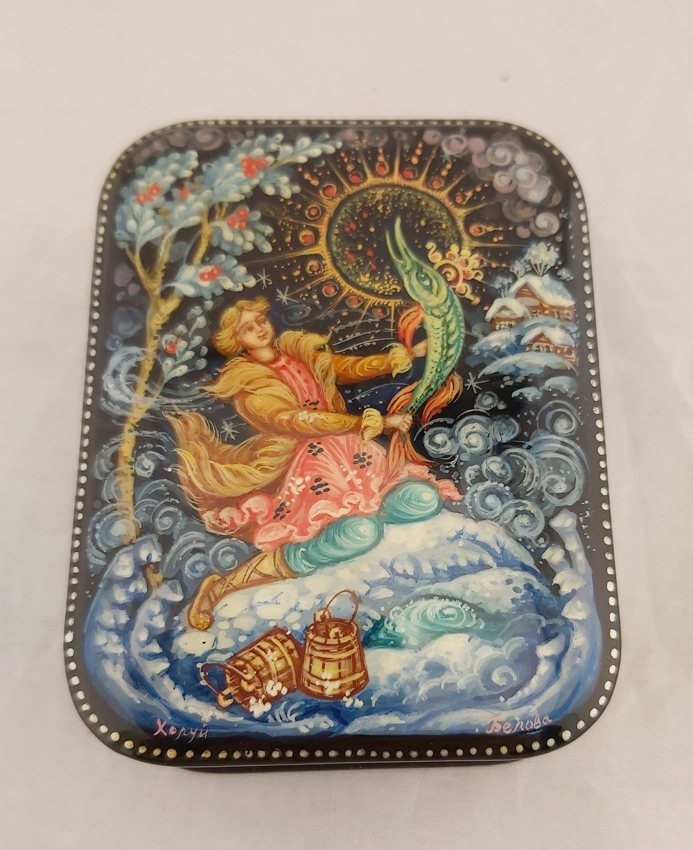 Шкатулка малая "Емеля" (Ручная роспись Холуй)